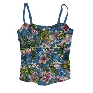 On Gossamer Women's Sequin Floral Palm Tree Print Corset Tank Size Small